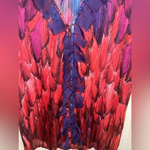 ALBERTO MAKALI - beaded, sheer, multi-color top, 3/4 sleeves - Picture 6 of 7